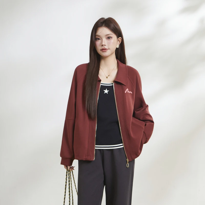 采多宝大码女装2026春季简约百搭宽松显瘦翻领针织外套 FCW6885