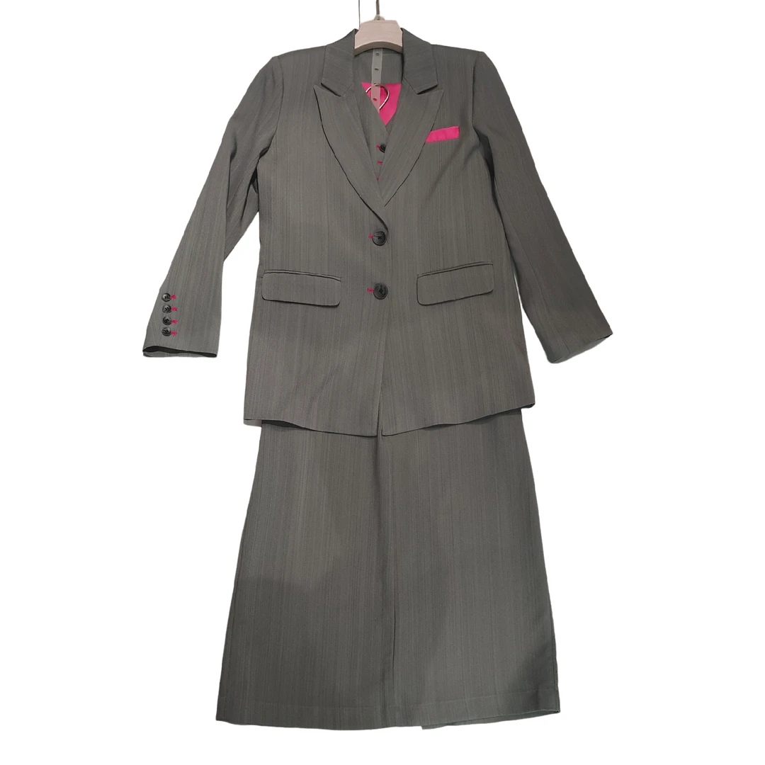 新型复合碳纤维面料高级感撞色马甲西装半裙三件套25208