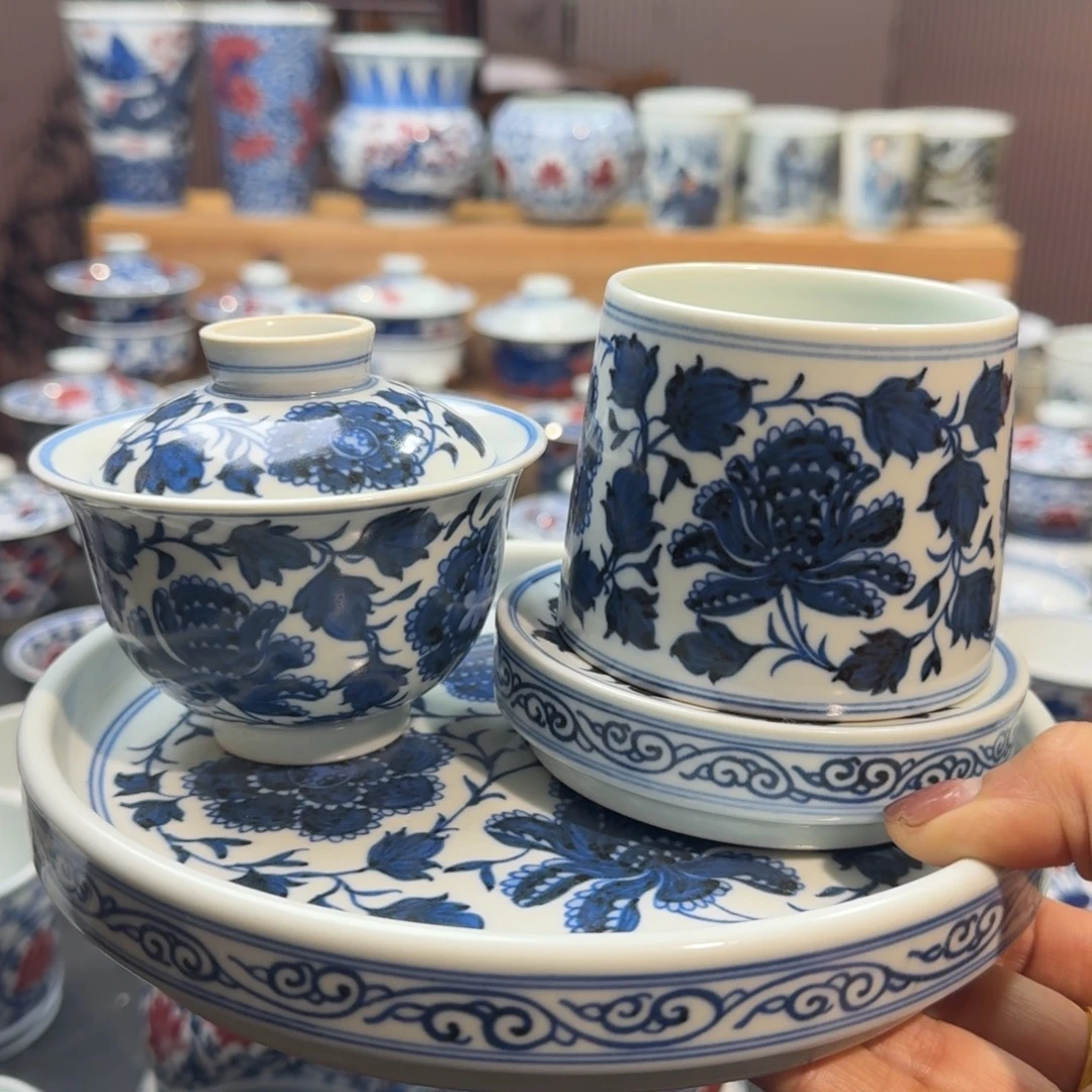 四项花卉牡丹花四件套柴窑礼盒装