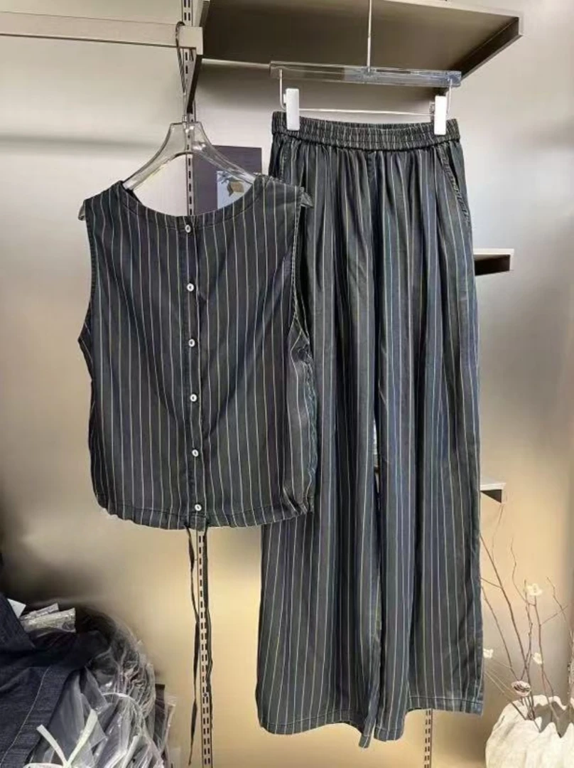 Z.X    气质显瘦设计款竖条纹莱赛尔套装  3202（C4）