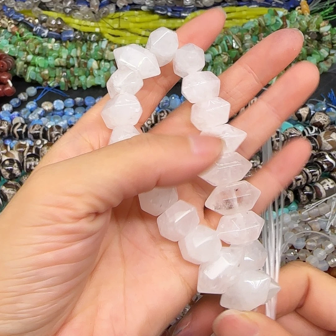 玛瑙/玉髓合金珠宝半成品白水晶9-18mm半条