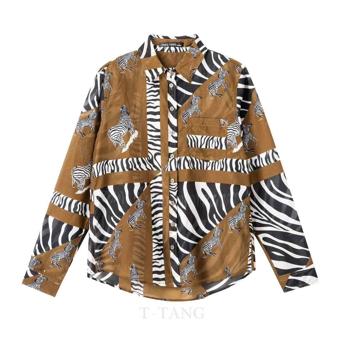 夏季时尚撞色斑马印花桑蚕丝亲肤柔软百搭POLO领休闲潮流【2388】88