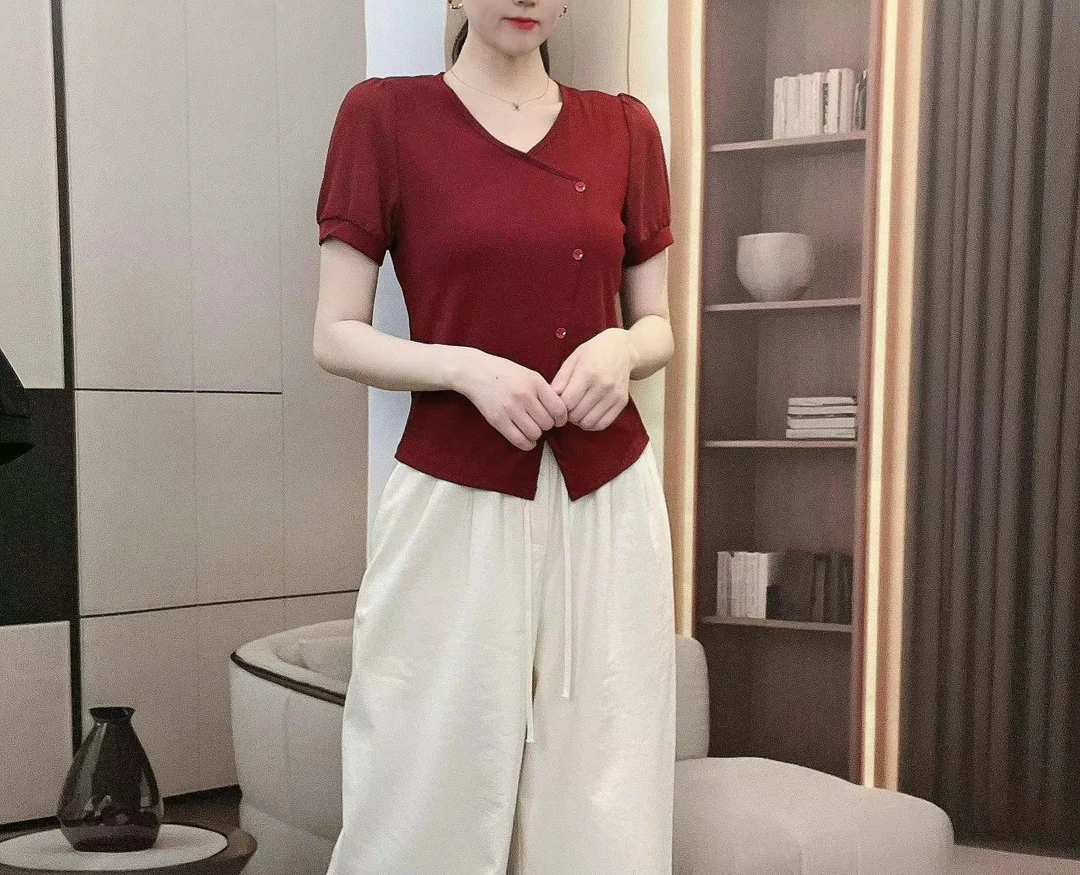 京墨2025夏季新款时尚休闲潮流显瘦打底短袖070