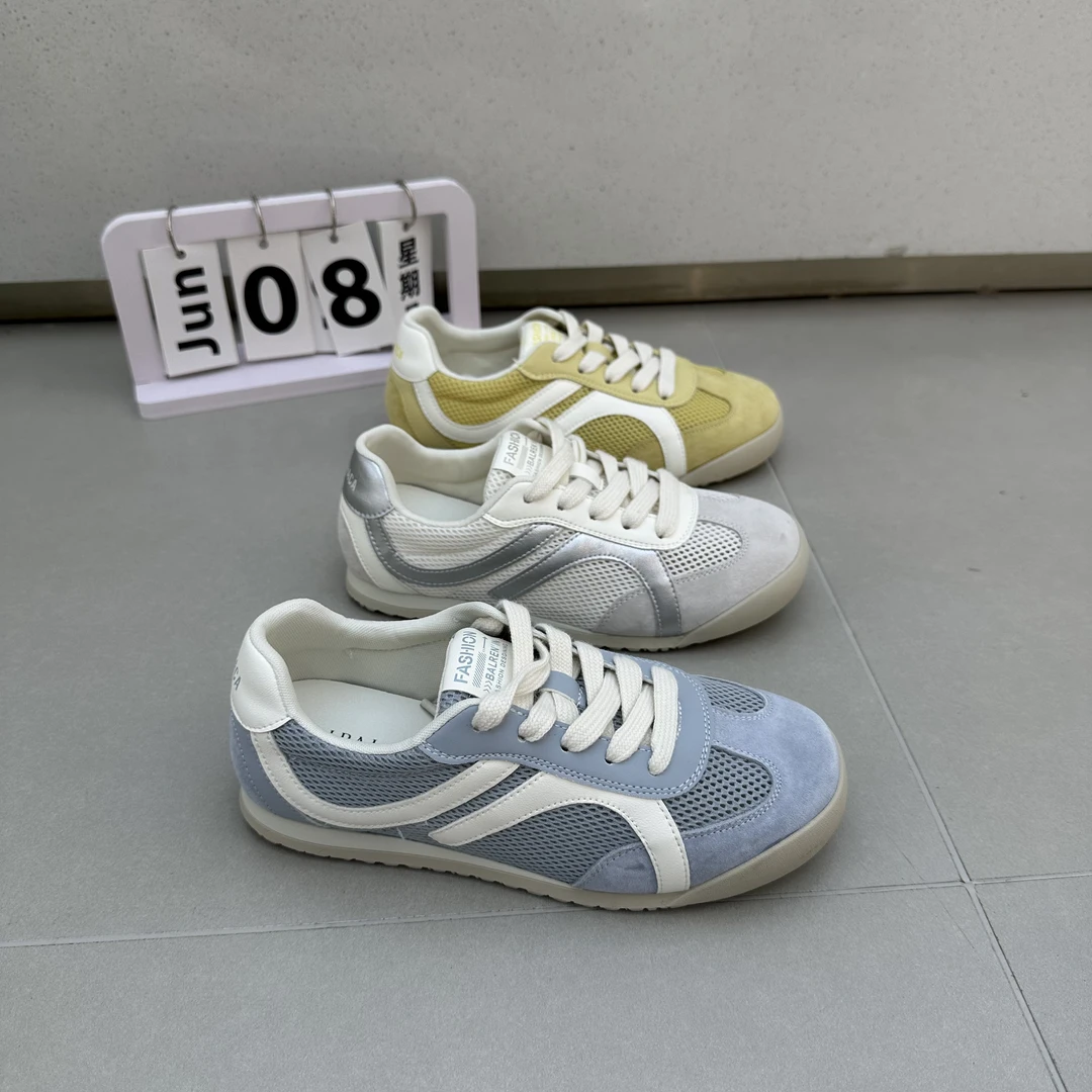 2025春夏休闲透气网面真皮德训女鞋软底软面运动百搭款减震防滑