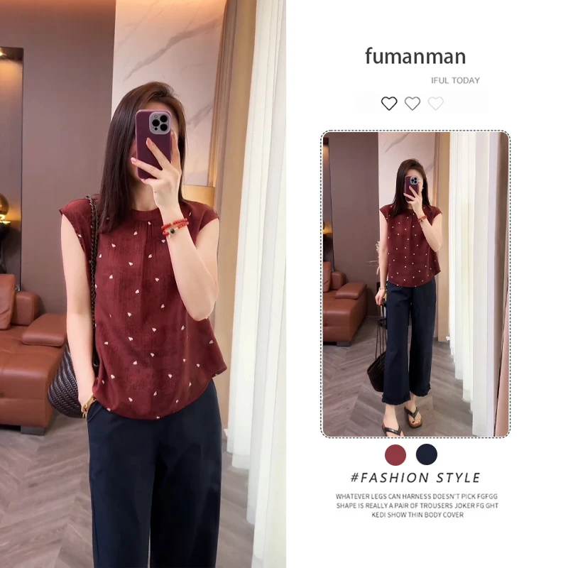 夏季穿搭套装女2025新款时尚百搭气质波点上衣搭显瘦阔腿裤两件套