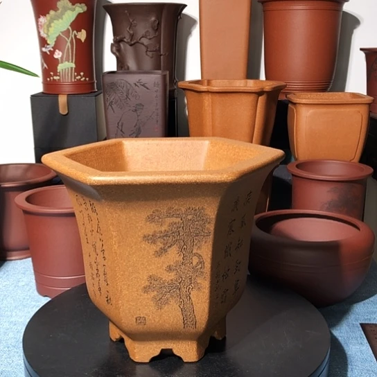@***坤宜兴紫砂花盆手工