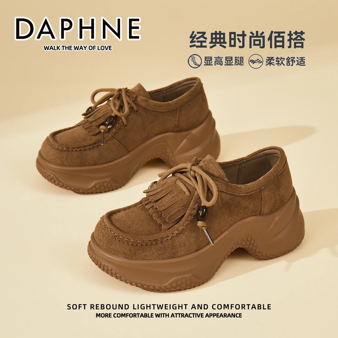 达芙妮流苏复古袋鼠勃肯鞋女2025秋季新款一脚蹬小众舒适乐福鞋女