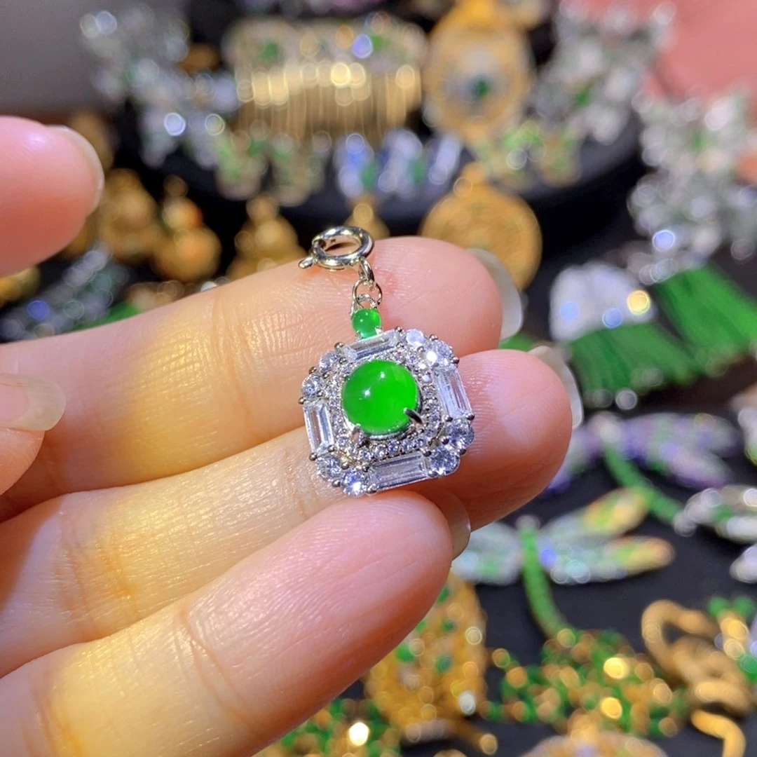 吊坠(不含链)银S925镶嵌翡翠