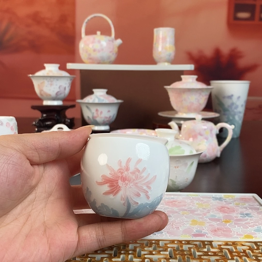 绣球➕菊花高温釉下品茗杯