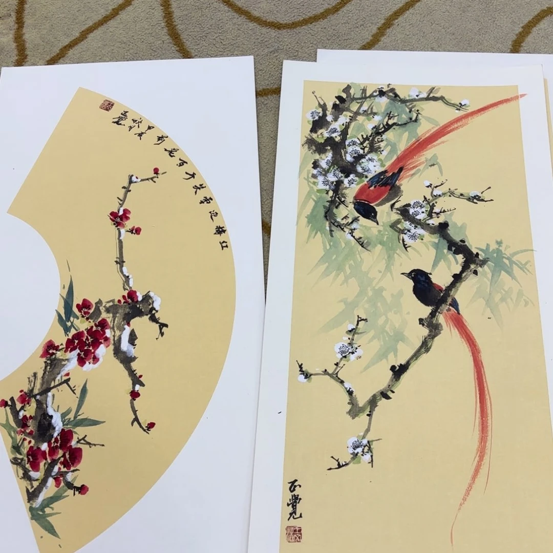 国画风*来两张卡纸花鸟