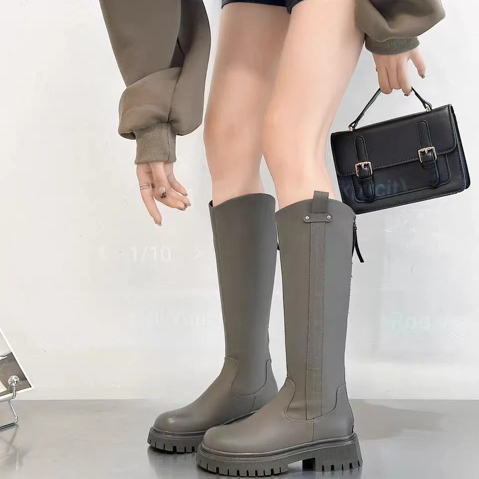 新款秋冬女鞋长筒靴高筒显瘦骑士靴厚底小个子70-16M