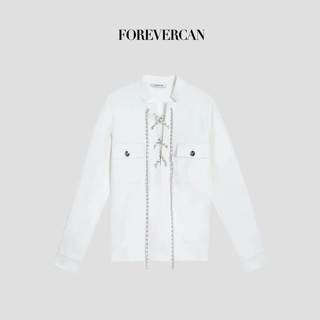 FOREVERCAN“达赫拉”客定莫代尔长绒棉经典链条绑带衬衫ST22895