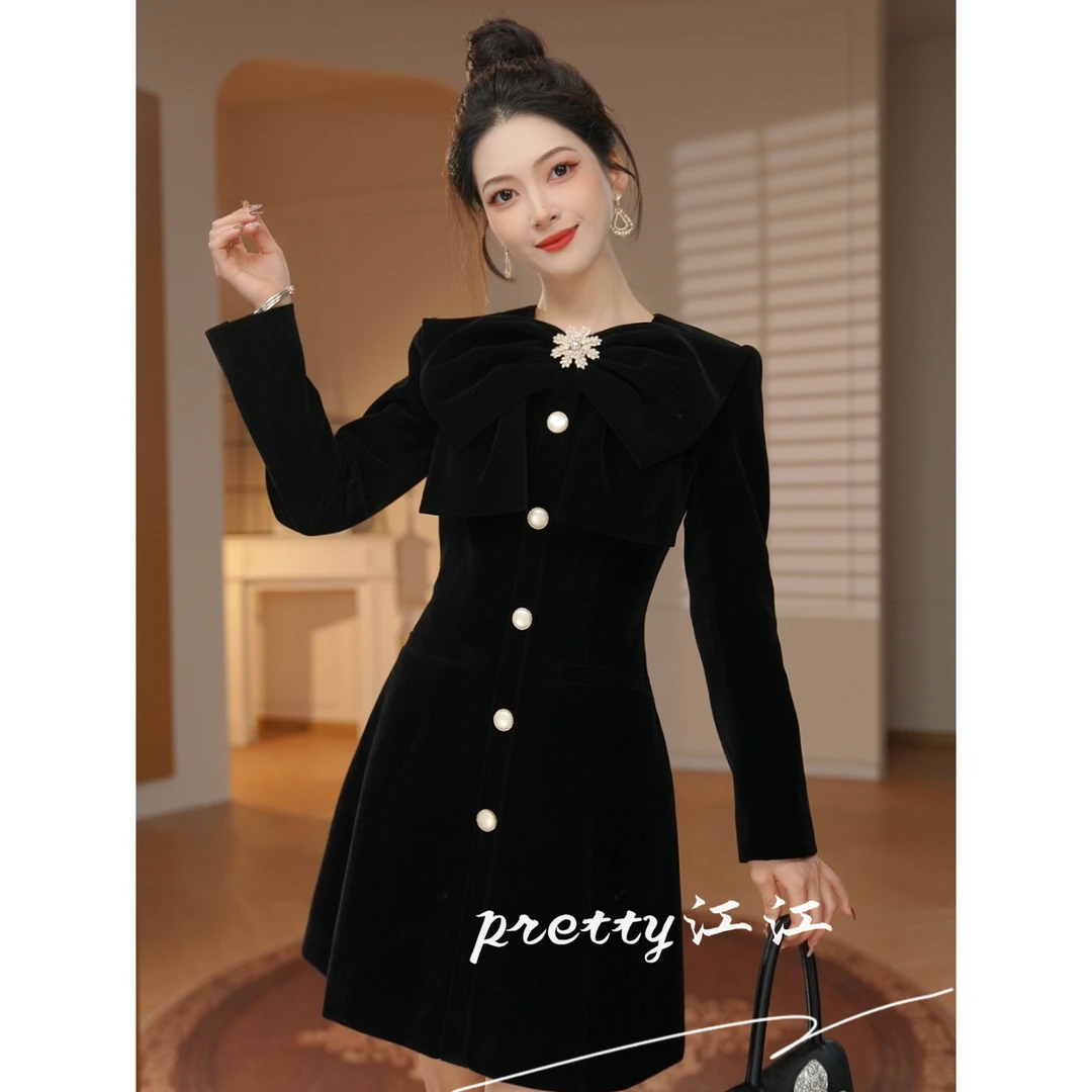 Pretty小众设计师品牌江江定制 气质小黑裙赫本风复古连衣裙21977