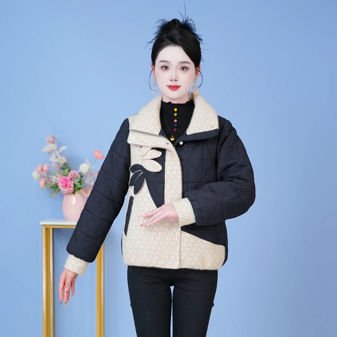 翻领拼色气质保暖时尚加厚棉服新款宽松2025年冬季【SJYH3950】