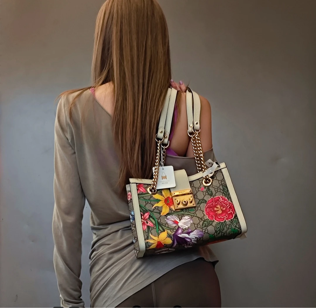 95新 GUCCI/古驰 padlock小三包花卉单肩斜挎包小号