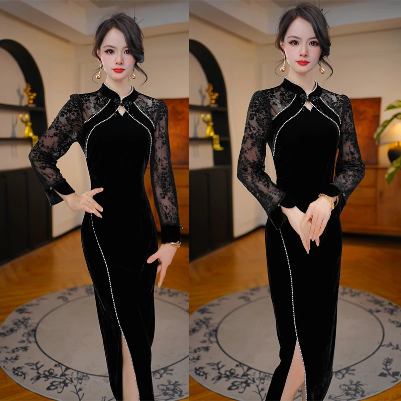 1【黑天鹅颂】2025秋季新款收腰显瘦洋气减龄轻奢女人味黑色连衣裙