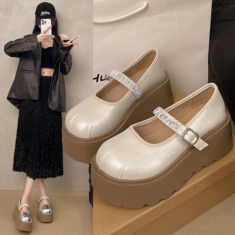 绝美厚底浅口单鞋女2025新款夏季配裙子玛丽珍晚晚鞋水钻乐福鞋子