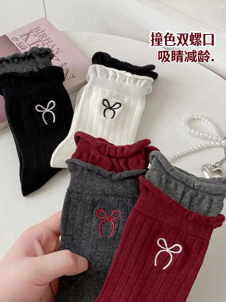 直播链接四季棉袜下单备注编码白色袜子jk中筒减龄蝴蝶结女袜黑色