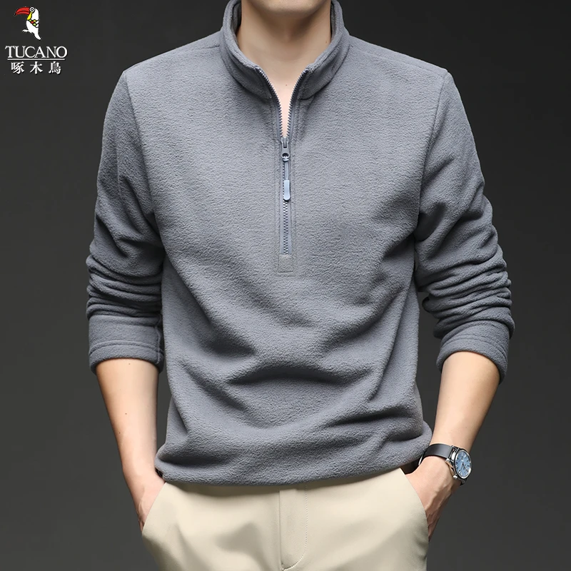 啄木鸟2025新款早秋半拉链立领卫衣男士套头长袖柔软舒适亲肤简约