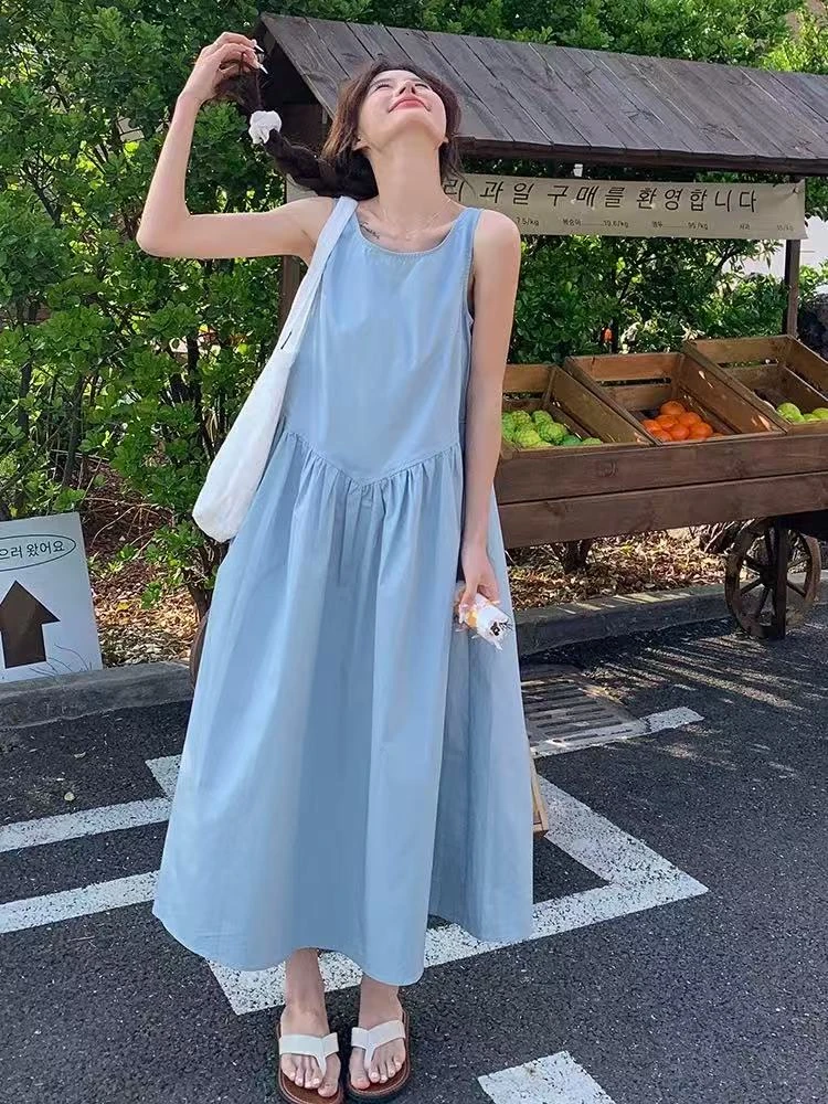 807无袖背心连衣裙女2025夏新款法式温柔风宽松遮肚绝美a字长裙