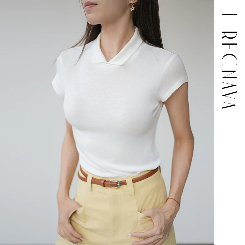 L RECNAVA/芮柯纳未天丝莱赛尔 正肩翻领 气质修身短袖