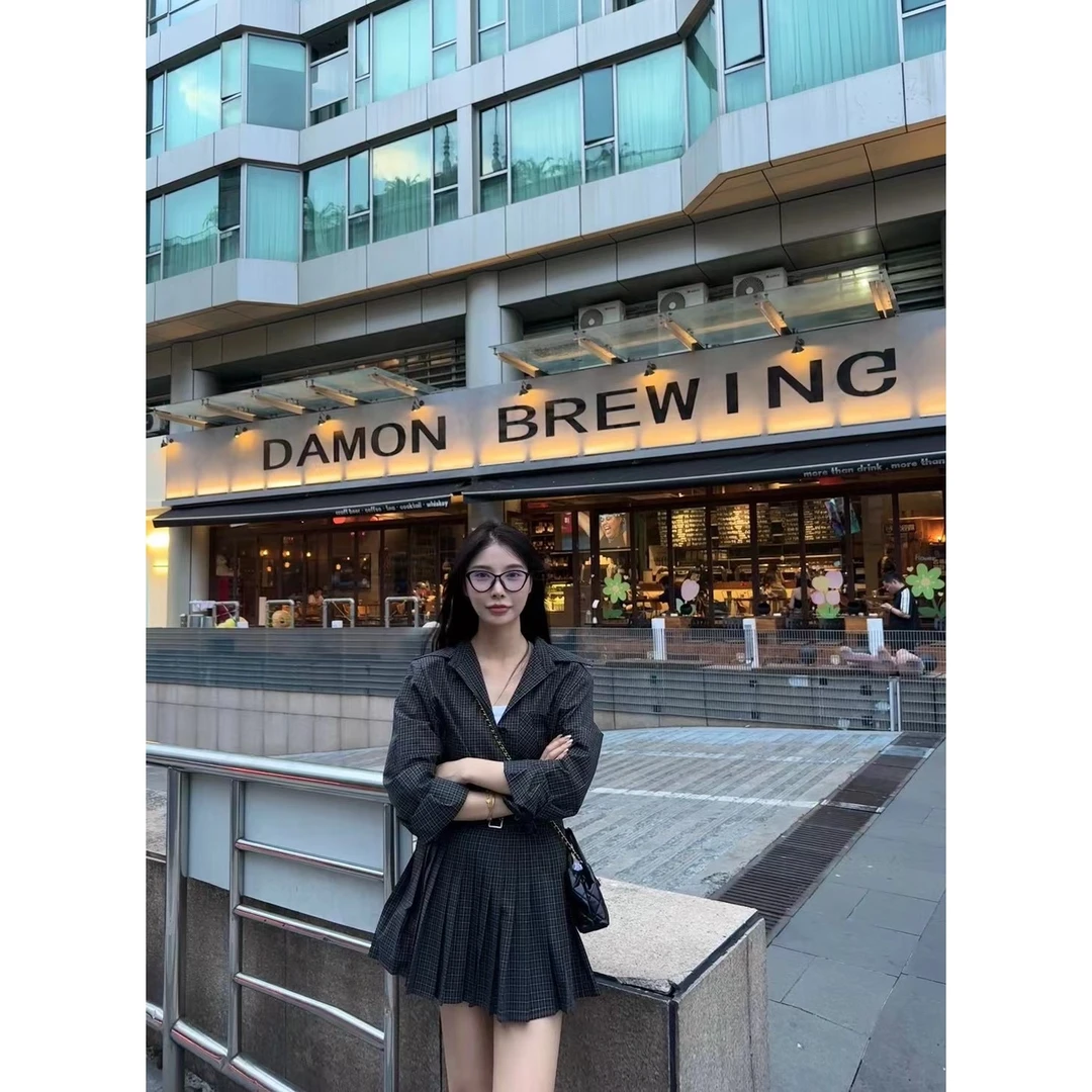 【古古】08.20韩系显瘦格子长袖衬衫百褶半裙套装上衣+半裙 G24829