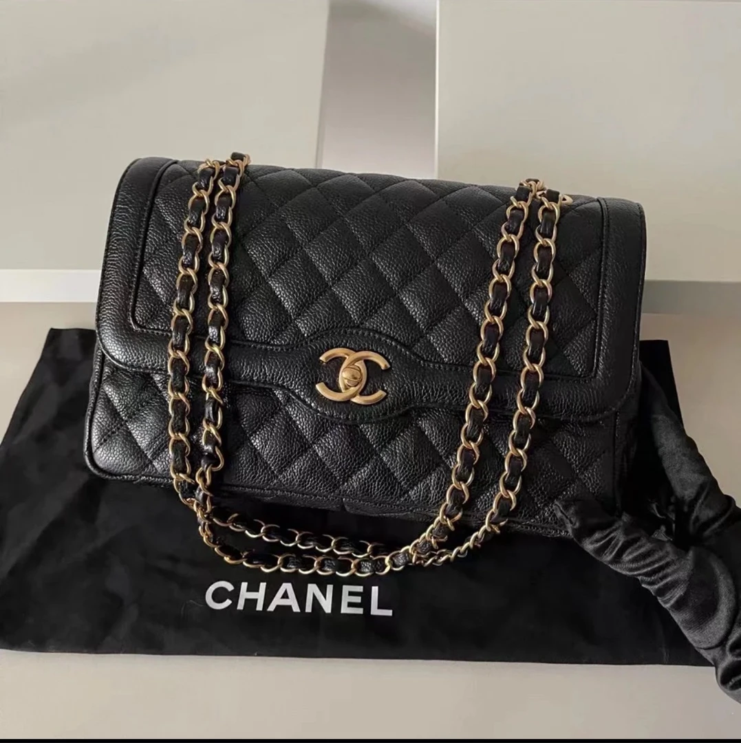 95新 Chanel/香奈儿 黑金鱼子酱戴妃包 26cm 21开 11577932