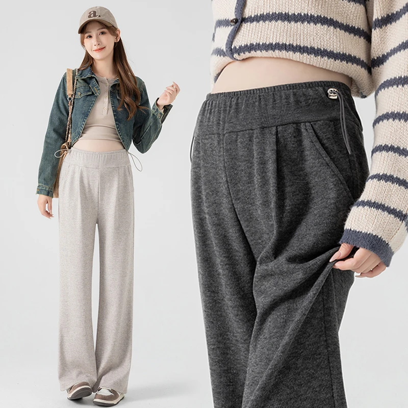 设计感双侧抽绳孕妇裤子秋季新款百搭垂感阔腿裤春秋显瘦直筒长裤