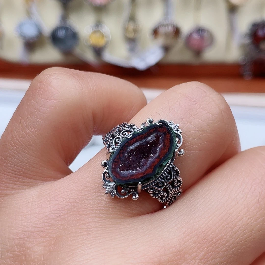 水晶戒指银S925镶嵌钱****袋