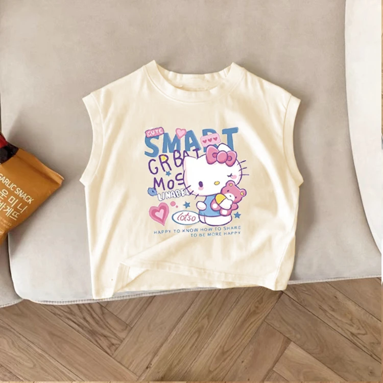 女童无袖t恤儿童夏季纯棉小背心时尚男童宝宝可爱库洛米薄款上衣T