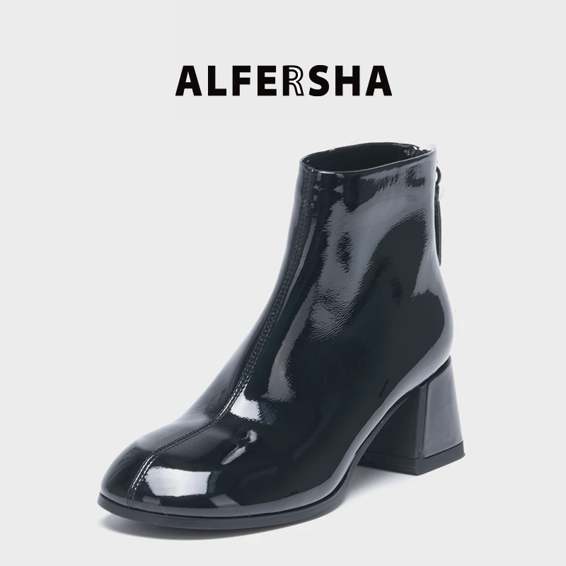 四季单鞋阿芙莎5508360新款百搭粗跟气质圆头薄绒短靴D