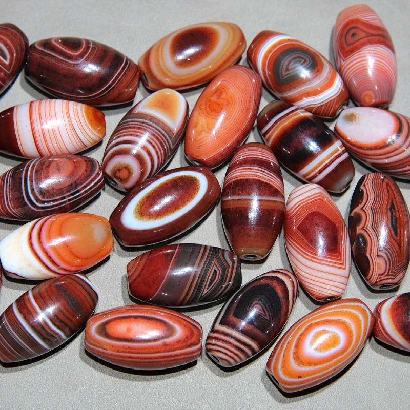 缠丝玛瑙光面红色橄榄珠带眼款条纹款 diy饰品锁骨珠手串项链主珠