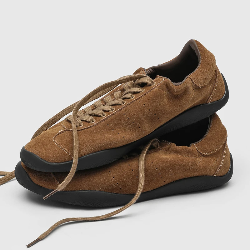 复古棕色德训鞋男士低帮鞋子2026年新款平底休闲板鞋软面阿甘鞋潮