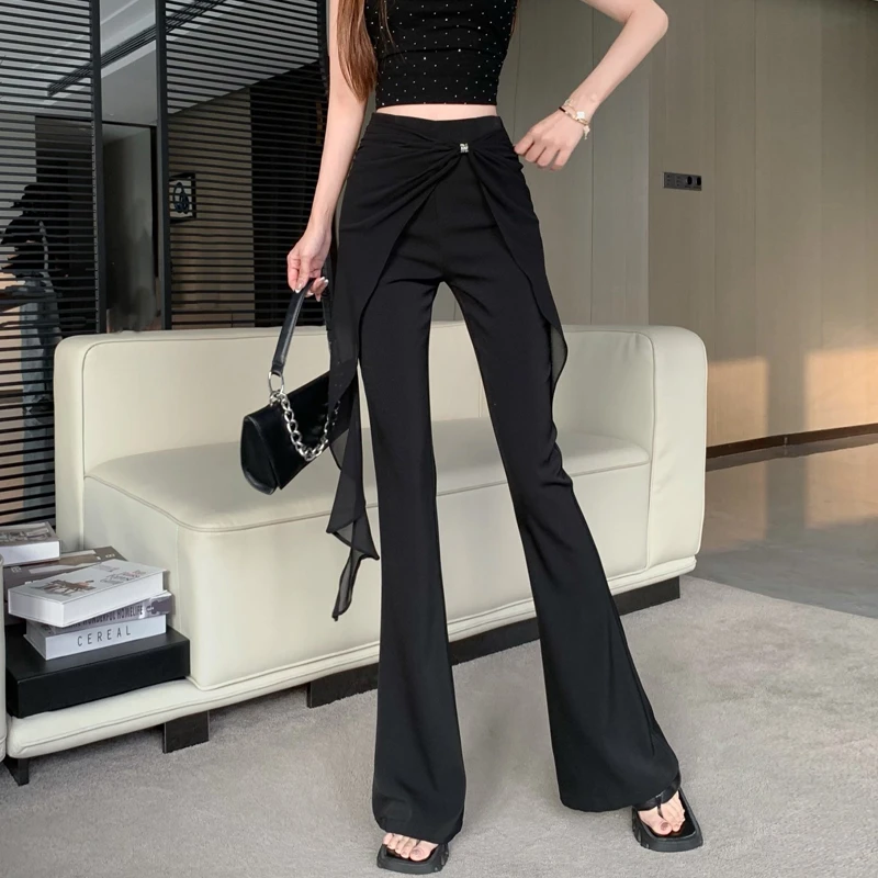 高级感屁帘微喇西装裤女春季新款修身显瘦高腰裤垂坠感休闲拖地裤