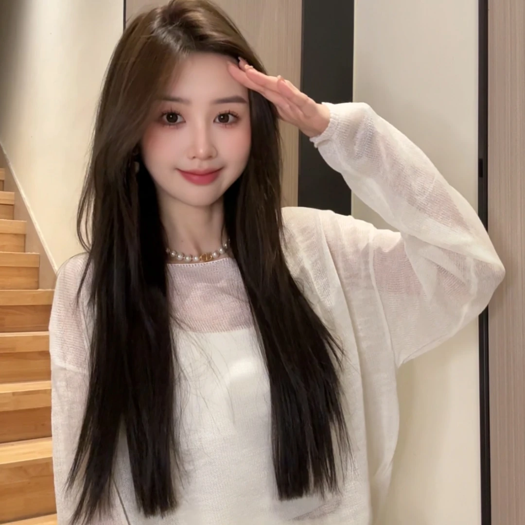 薄款微透防晒罩衫女夏慵懒风休闲宽松2025初春高级感长袖针织上衣