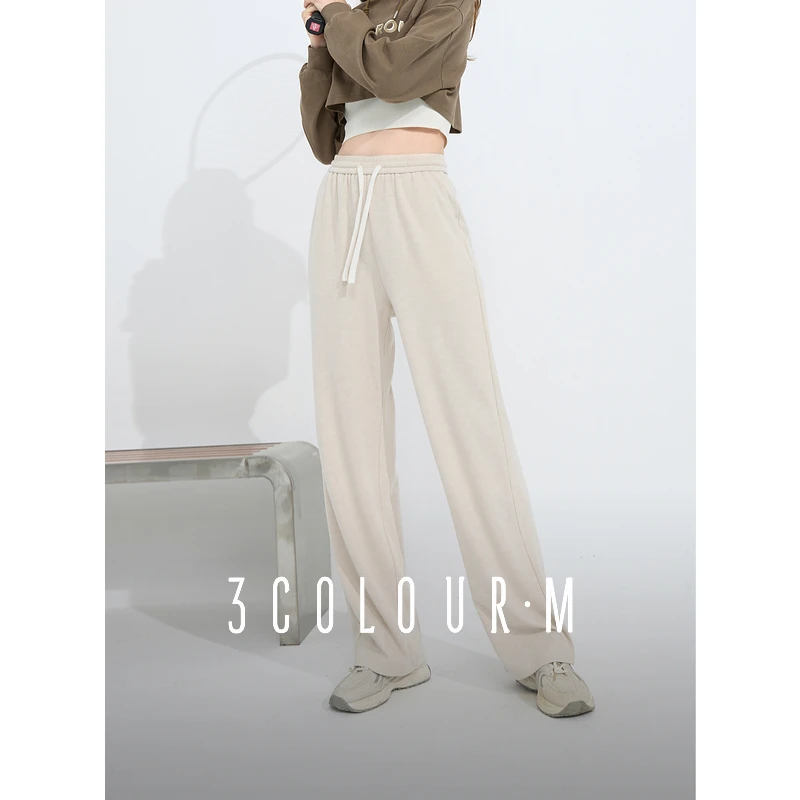 【陈大可专属】三彩2025春季新款高腰松紧休闲长裤宽松直筒裤dbx