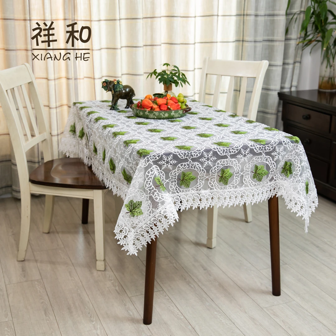 B008-7丝光线（125*175CM）白色绿叶水溶花边盖巾