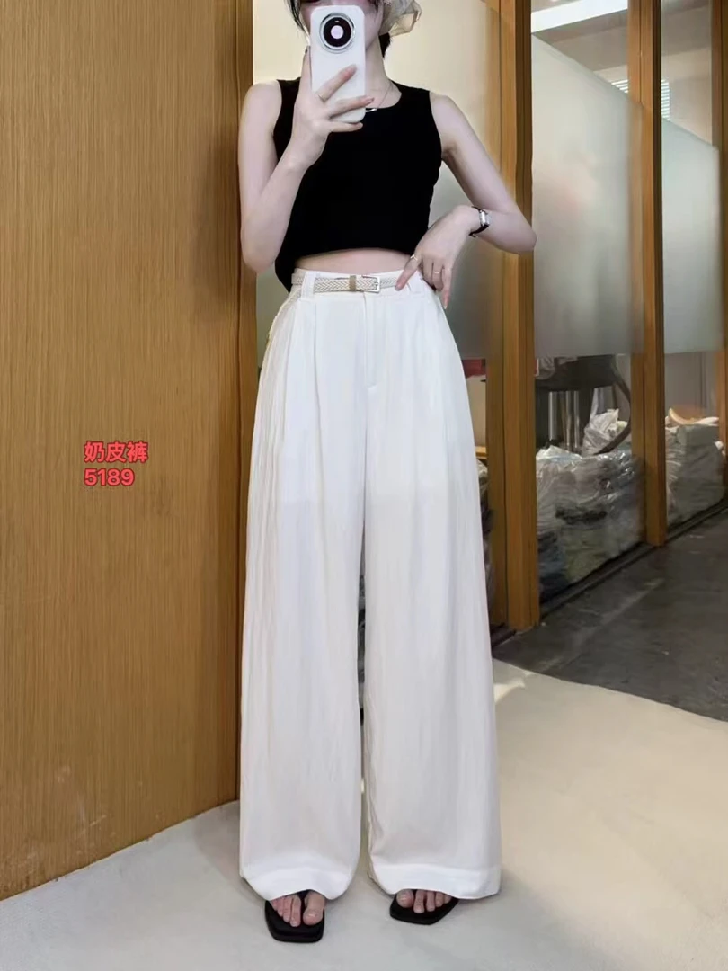 5189意凡阔腿裤女高腰宽松垂感直筒裤