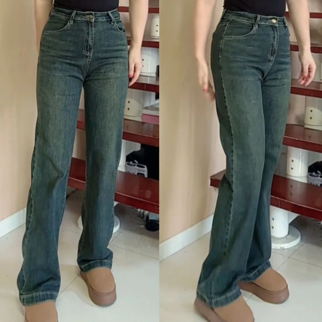 2722高腰窄版直筒牛仔裤女秋冬季小个子显瘦百搭宽松长裤包邮