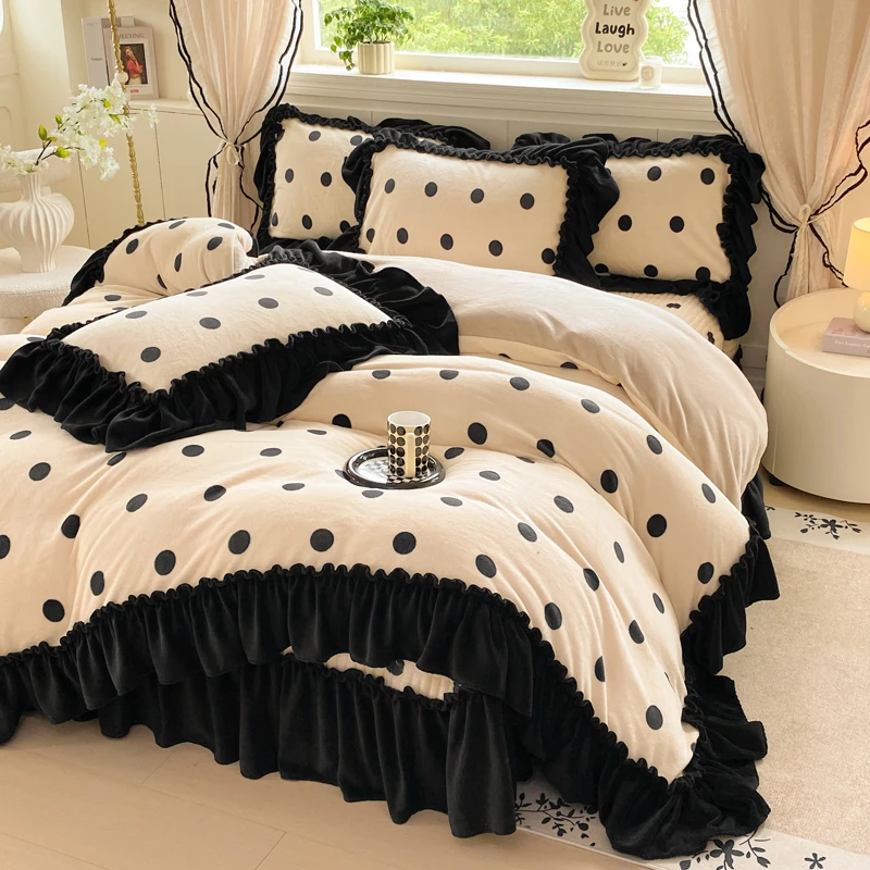 法式大花边加厚冬季牛奶绒床盖款四件套双面绒被套保暖防滑床品