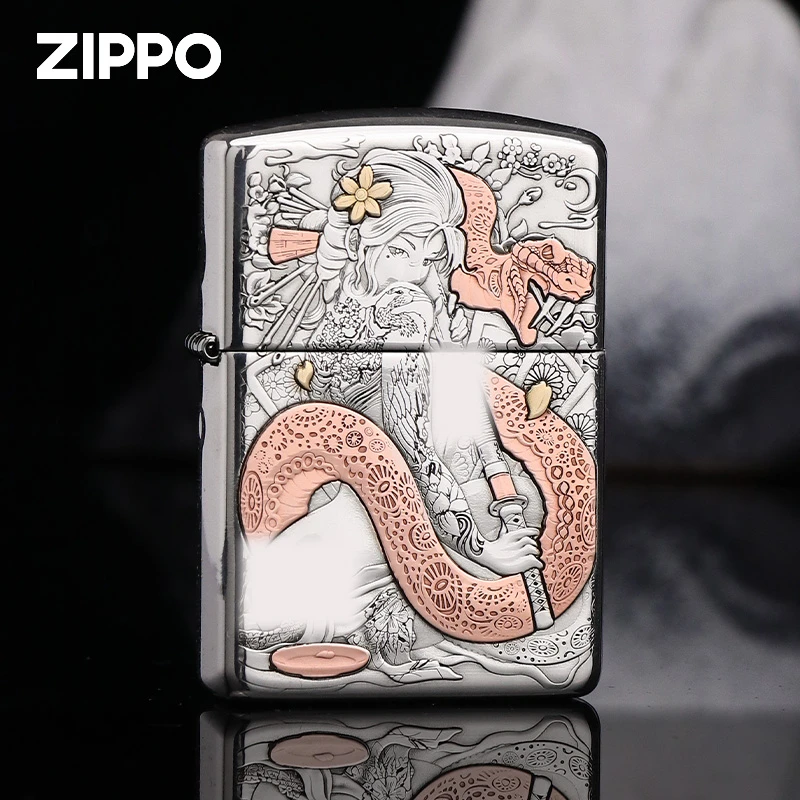 ZIPPO/之宝防风925银盔甲机蛇女艺伎九尾蛇女男士友礼DY8718FD