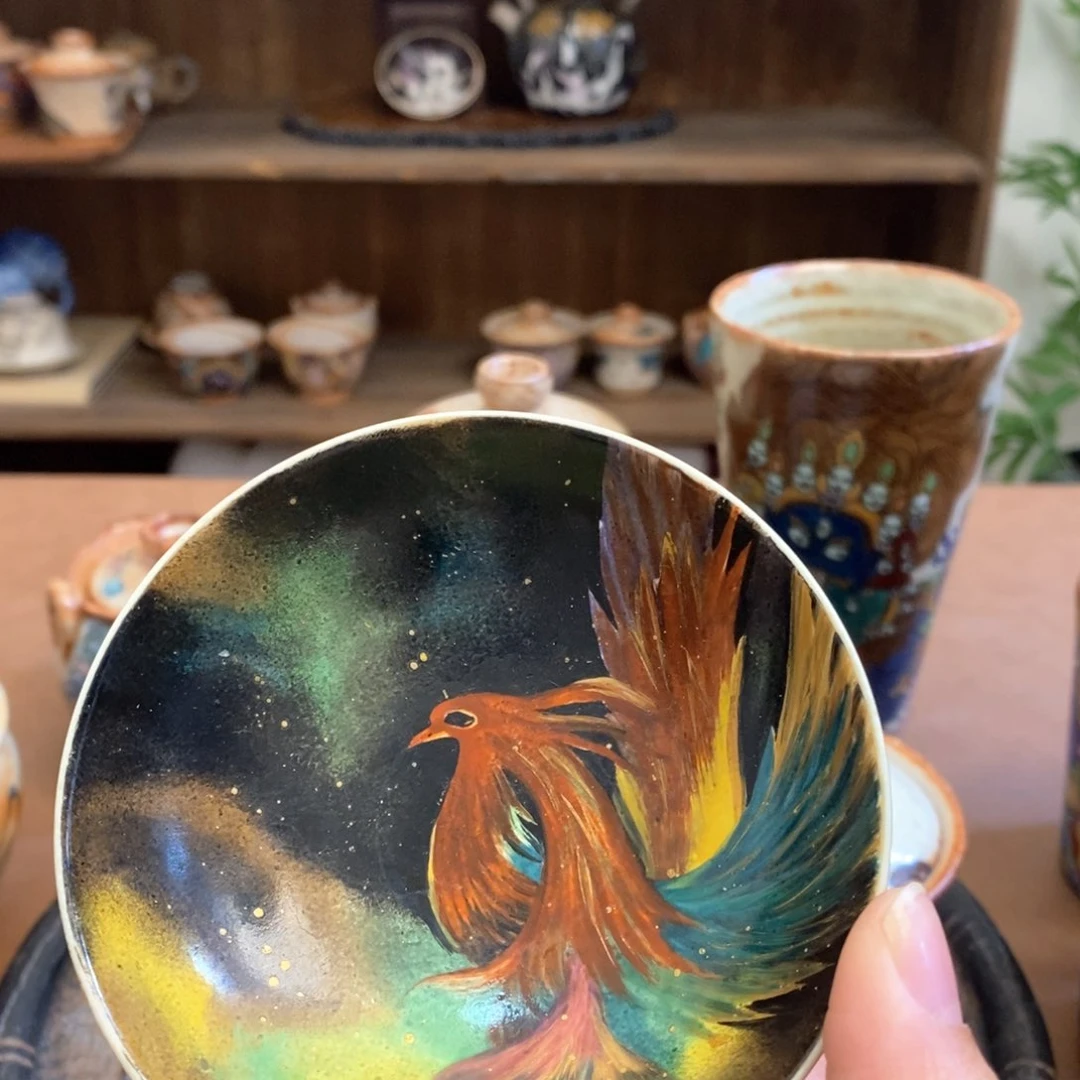 手工手绘凤凰茶杯