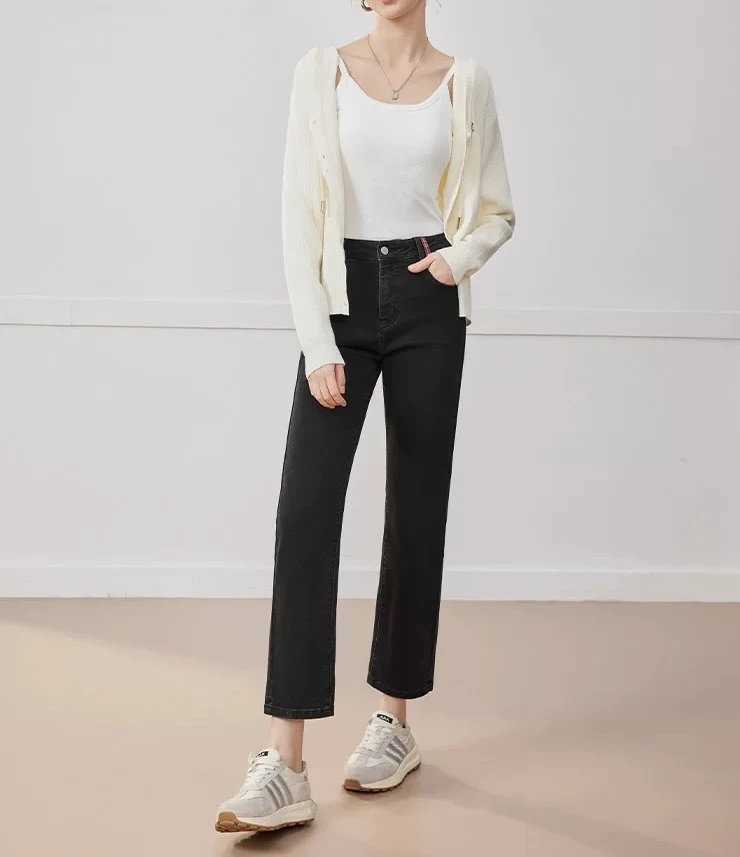 94 韩系百搭高腰高弹八九分休闲直筒牛仔裤（D17）