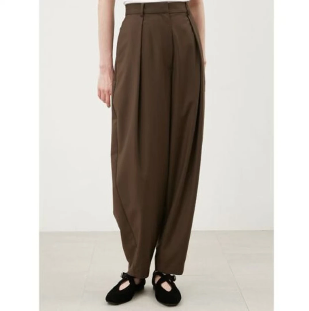 B208【朵拉外贸】mI@A  时尚百搭宽松高腰压褶锥形休闲裤