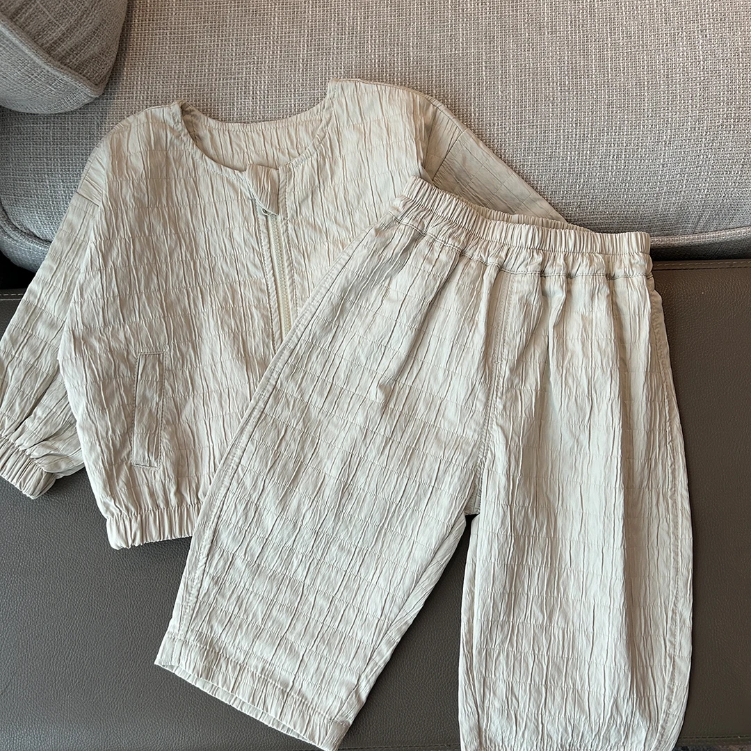 【方格皱圆领套装 小乐妈咪 】婴儿衣服男童卫衣秋冬小童长袖套装H1