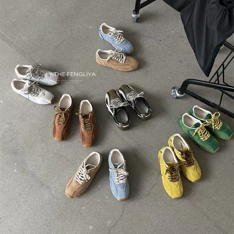 惠复古手工德训鞋平底阿甘鞋百搭低帮绿色休闲运动鞋时尚女休闲鞋