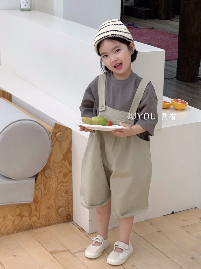 92130【具有】韩系棉布背带短裤