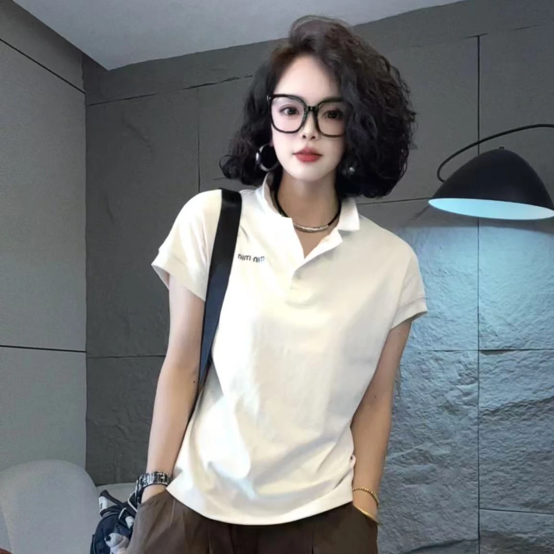 聪聪6743夏季简约百搭polo领宽松短袖上衣T恤