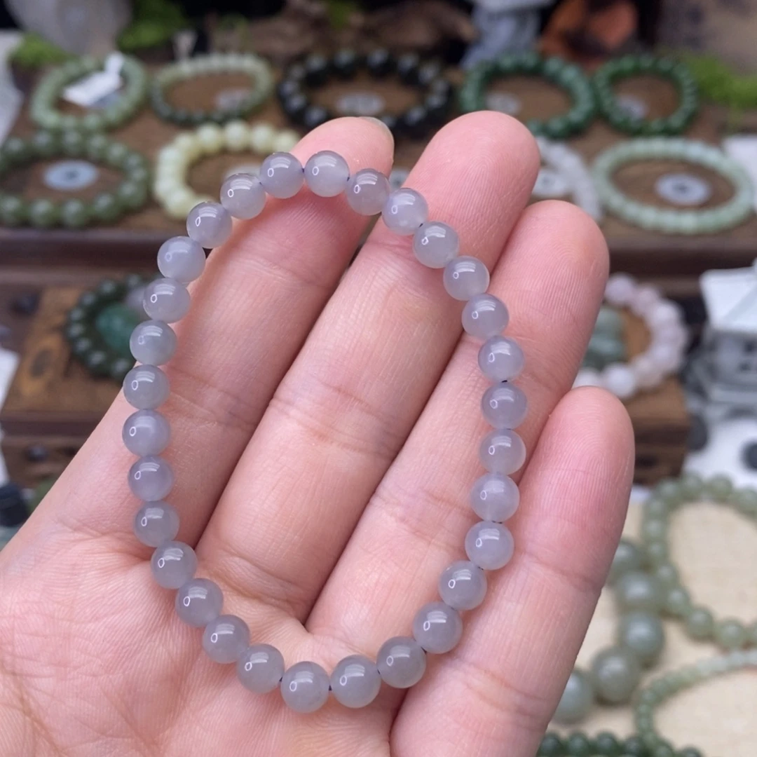 和田玉未镶嵌手链烟紫卡6