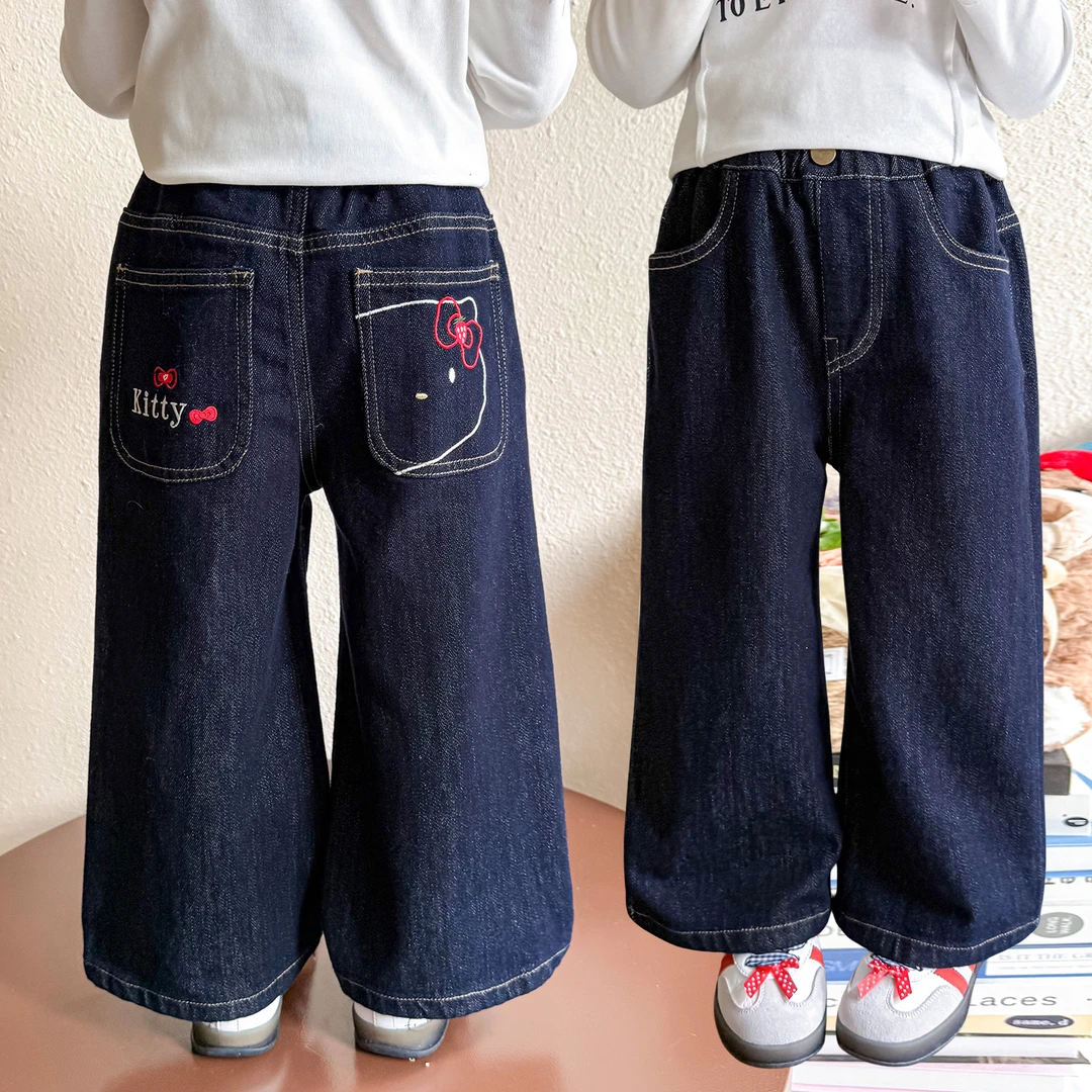 女童直筒牛仔裤洋气儿童春秋装新款女宝宝阔腿裤子小女孩时髦长裤